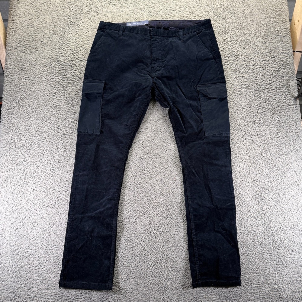 Armani Exchange Pant Men 38x32 Blue Cotton Corduroy Chino Cargo Workwear Stretch